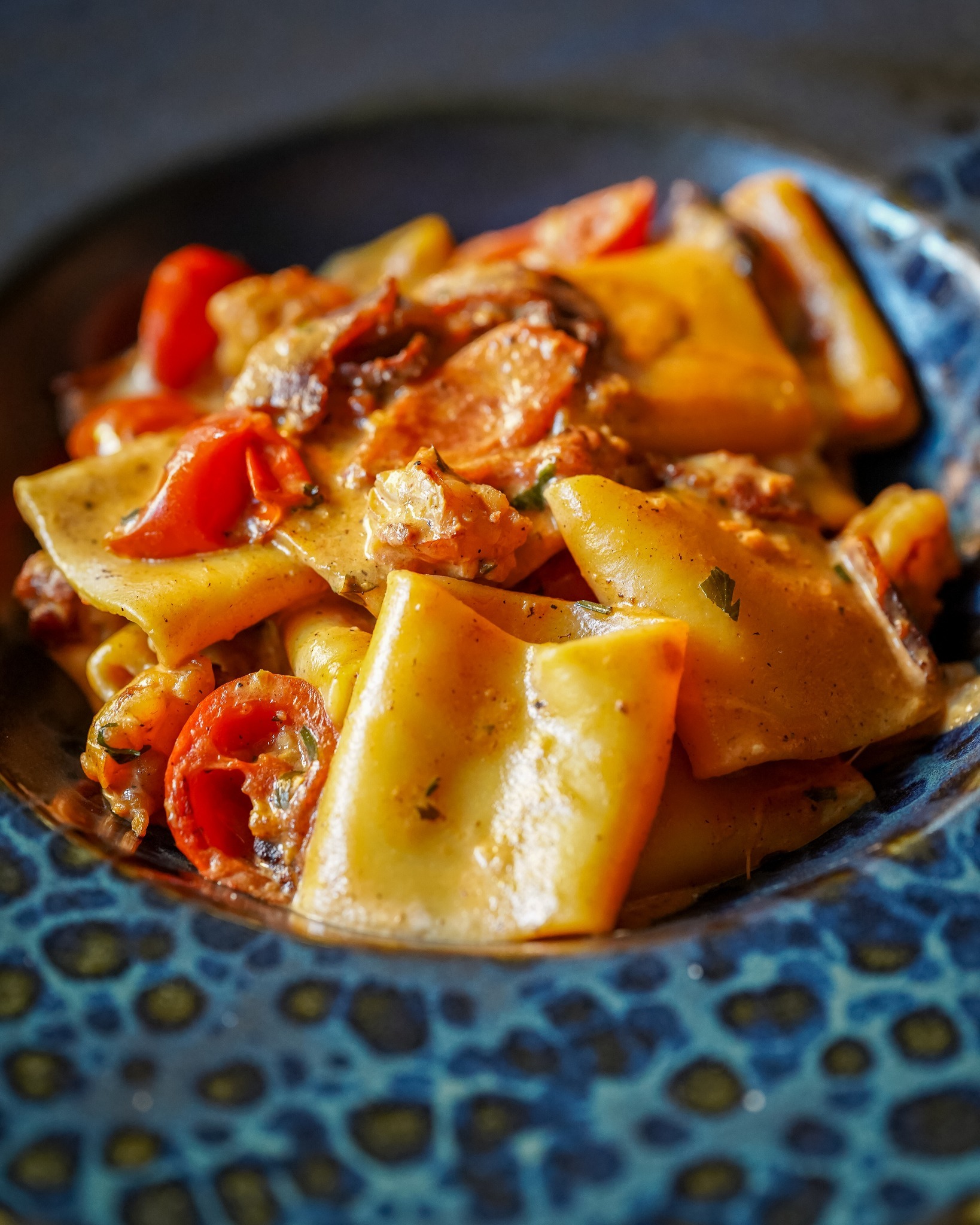 Paccheri stracciatella and prawns